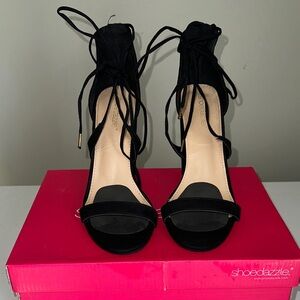 Shoe Dazzle Elegant Black Lace-Up Heels